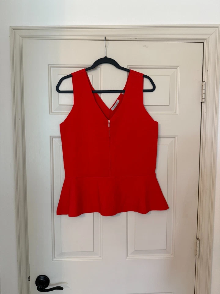 Top Elie Tahari Rojo Sin Mangas Tejido Peplum Cremallera (El Top Nikki Cremallera Frontal), XL Foto 2 de 4