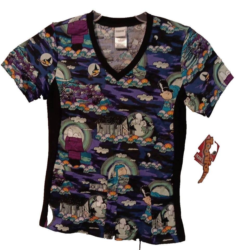 Peanuts  Scrubs Halloween Tooniforms V Neck Top Size XXS Snoopy  Charlie Brown - Image 2 of 4