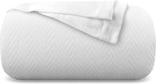 Pure Cotton, Luxury King Size Soft White Blanket Herringbone Pattern, Lightweigh