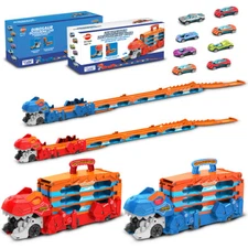 VATOS Toddler Truck Car Toy - Ejection Folding Dinosaur Track Car Toys with Cars