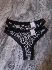 Lot of 2 Women's Lace Trim Cotton Thong - Black/White-Auden - Medium 8-10 