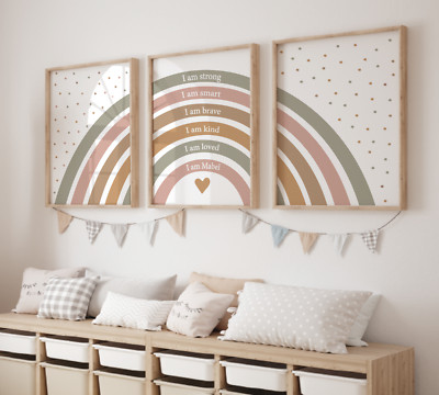 3er Set Mädchen Drucke, Regenbogen Drucke, Positive Affirmation Wandbilder