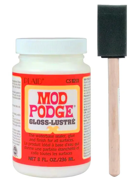 Mod Podge Gloss Finish 8oz waterbase sealer, glue & finish + 1 foam brush  798804363314