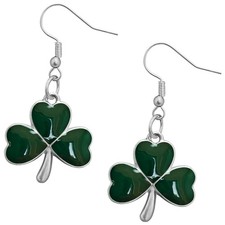 St. Patrick's Day Earrings for Women, Irish Shamrock Dangle Silver