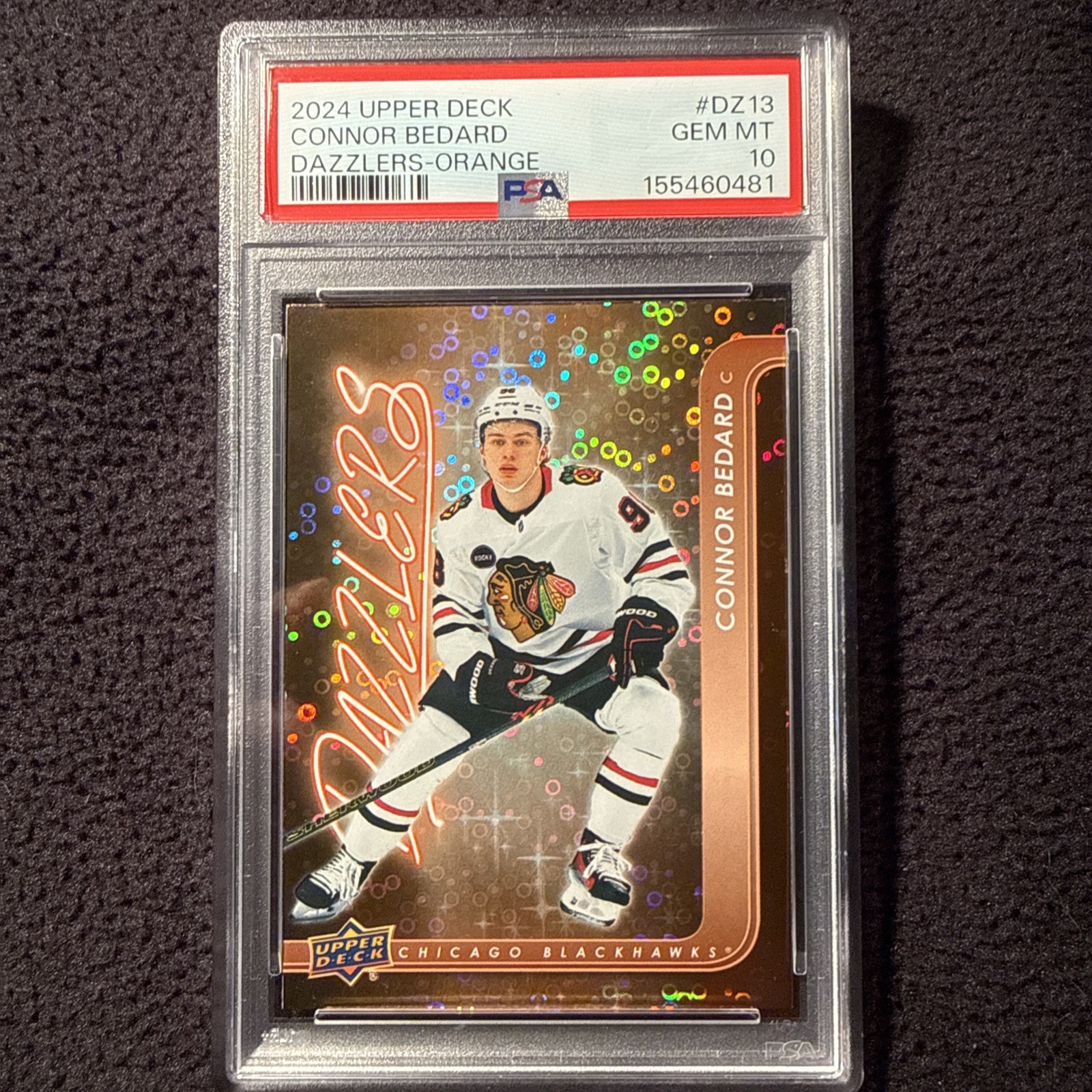 Connor Bedard PSA 10 Dazzlers Orange 2024 Upper Deck Chicago Blackhawks view 1