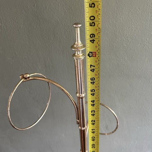 VTG Mid Century Brass Finish Towel Rack 4-Ring w/ Finial 50” Tall Bamboo Design - Picture 14 of 15