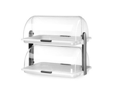 HENDI Buffet-Vitrine doppelt ungekühlt Rolltop 380x260x355mm weiß