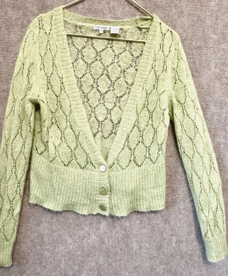 Cárdigan corto Twiggy tejido mezcla mohair para mujer talla grande XL, verde delicado