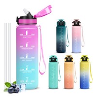 Trinkflasche 1L Auslaufsicher Mit Strohhalm, Zeitmarkierung, Sport, Outdoor