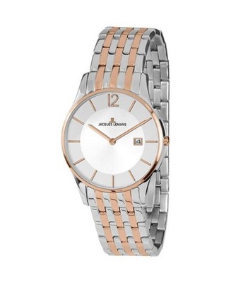 JACQUES LEMANS Men Quartz Casual Watch Classic Dress Silver Dial Waterproof Roun