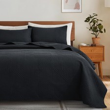 Lavsiry Black Quilt Twin Size Pillow Sham Summer Soft Geometric Pattern