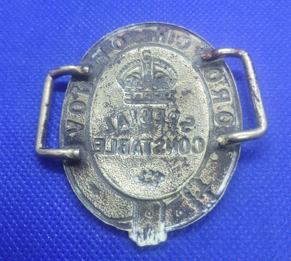 BOROUGH HOVE SPECIAL CONSTABLE KING GEORGE V CROWN WW1 ARMBAND UNIFORM BADGE - Image 2 of 2