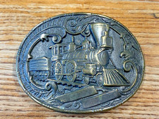 Train Belt Buckle Oval Shaped Picture of A Locomotive Vintage