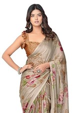 Beige Floral Printed Saree for Women Soft Georgette Party Wear Designer Saree