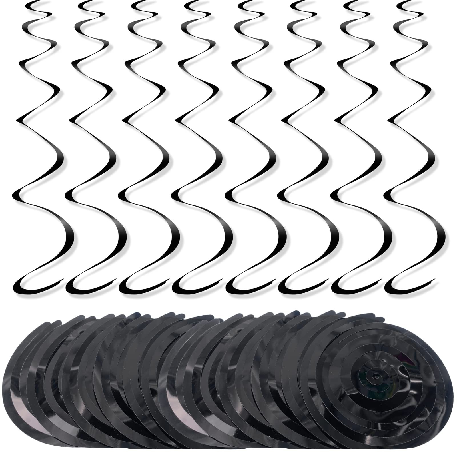 30 Black Plastic Foil Spiral Streamers for Party Decorations