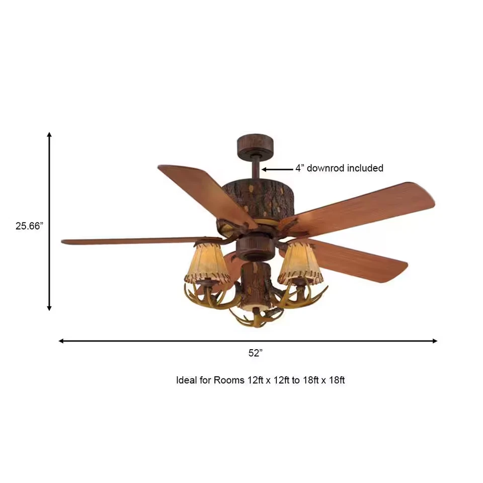 Lodge 52 pulgadas Ventilador de techo LED de nuez moscada con luz y control remoto Foto 4 de 4