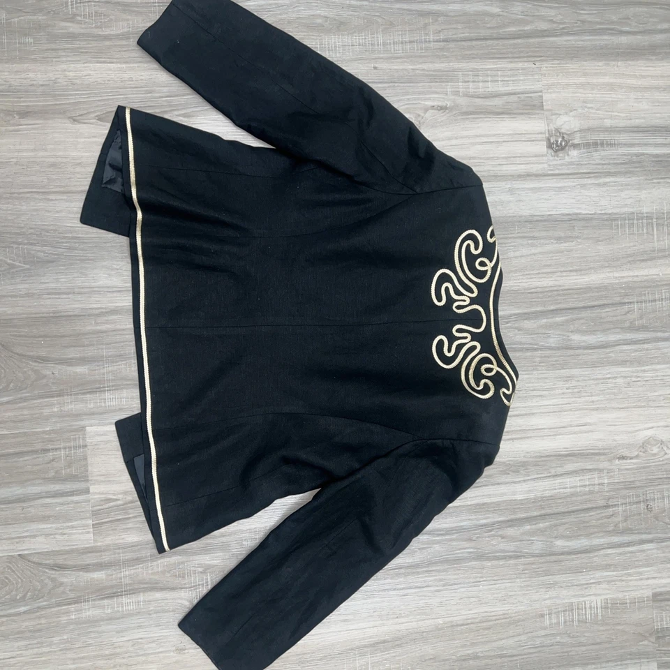 Le 西装夹克女式 14 黑色带金色花边独特装饰华丽西装外套职业 — 第 3/3 张图片