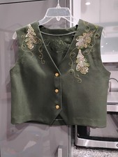 VINTAGE 80 POLYESTER VEST WITH APPLIQUED LEAVES SIZE S/M