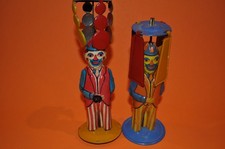 2-Rare Tin Windup English Clowns 1940's with Propellers EX 