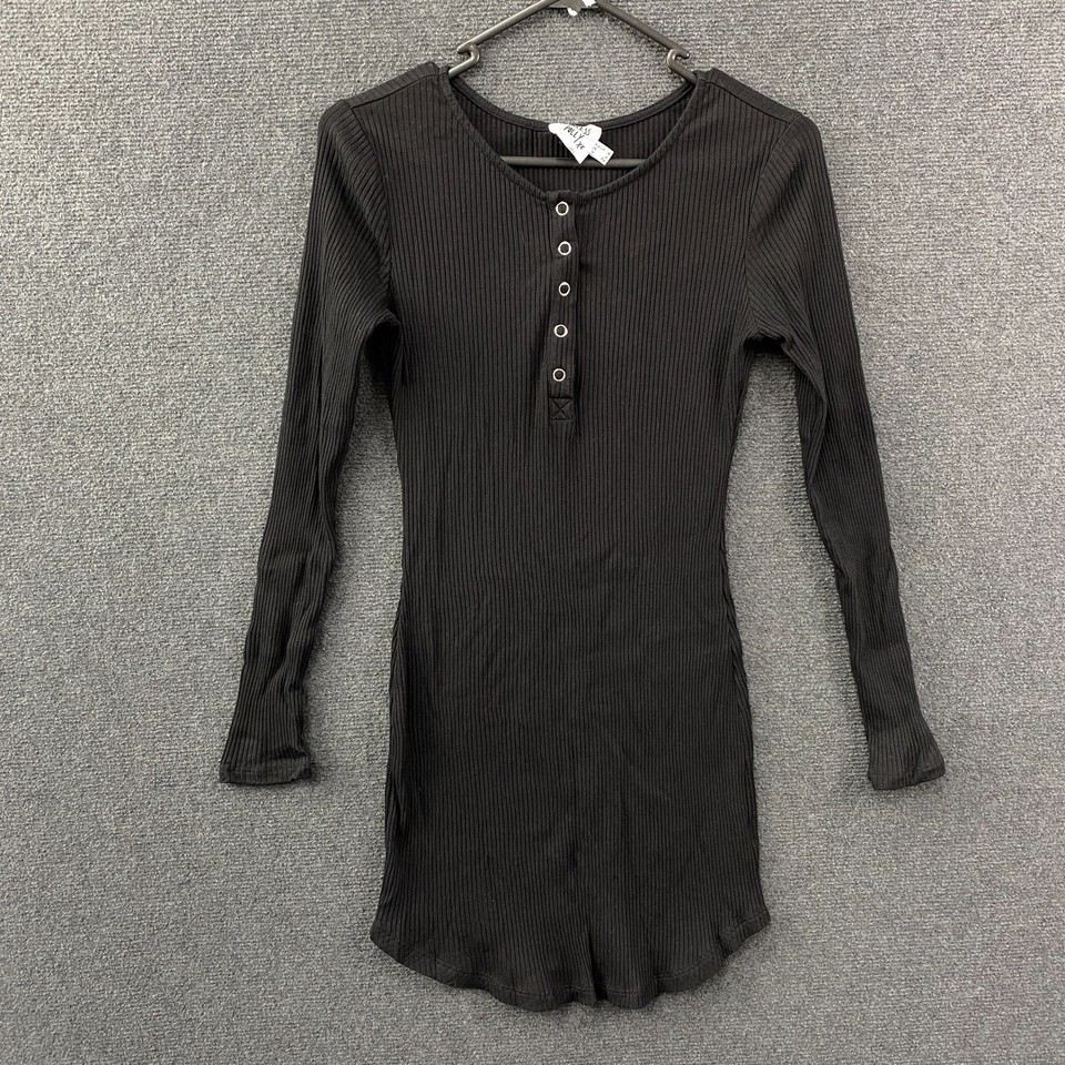 Princess Polly Womens Long Sleeve Ribbed Knit Mini Dress Black Stretch Size 8