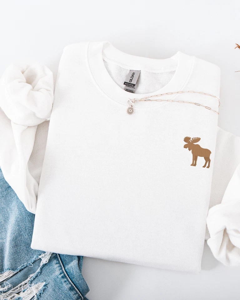 Толстовка с вышитым лосем: пуловер унисекс с круглым вырезом - Изображение 3 из 4