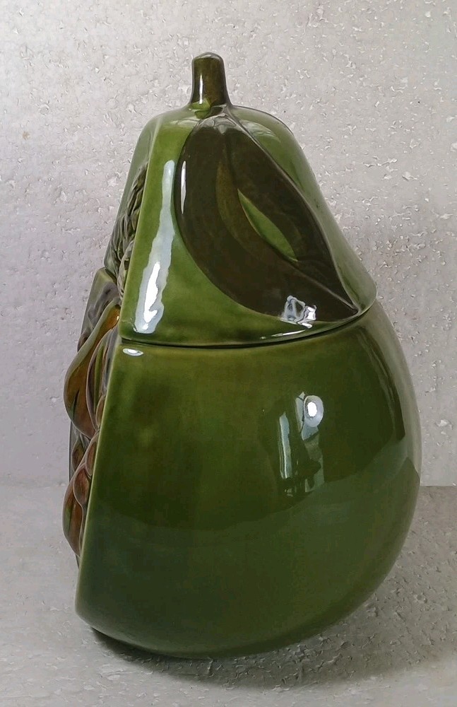 Los Angeles Pottery Cookie Jar 11 Green Pear Shaped 12" Vintage 1960's Or 70's 