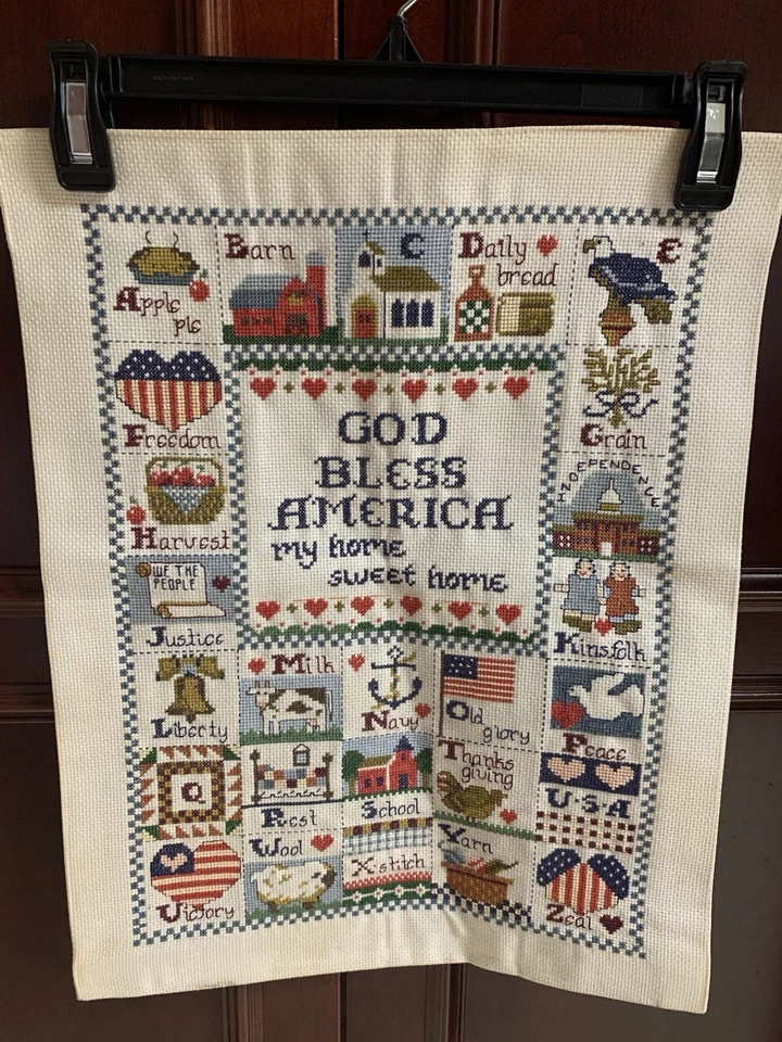 Finished Complete Vintage Paragon God Bless America Counted Cross Stitch Canvas - Image 2 of 4