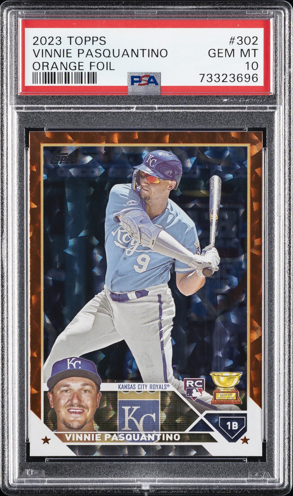 2023 TOPPS ORANGE FOIL #302 VINNIE PASQUANTINO ROOKIE RC 079/299 PSA 10