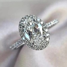 3 Ct Oval Cut VVS1D Moissanite Engagement Halo Ring 14K White Gold Plated