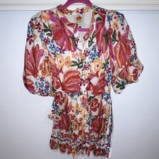 Farm Rio Mini Dress Floral Puff Sleeve with Belt, Size Small
