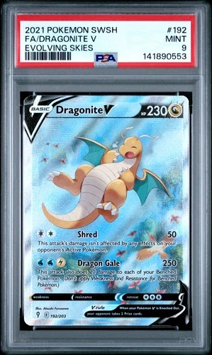 2021 POKEMON SWORD & SHIELD EVOLVING SKIES #192 FULL ART/DRAGONITE V PSA 9