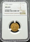 1913 $2 1/2 INDIAN HEAD GOLD QUARTER EAGLE NGC MS64+ 04XXAB26