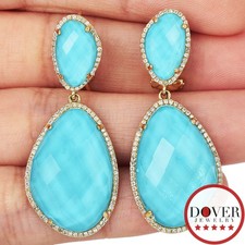 Estate Diamond Turquoise Crystal 14K Gold Fancy Dangle Drop Earrings 13.1 Gr NR