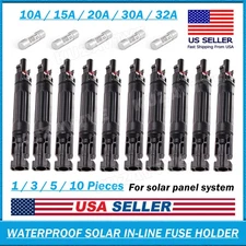 10A 15A 20A 30A 32A in-line Fuse Holder w/Fuses Solar PV Connectors 1/3/5/10 PCS