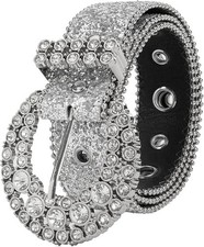 Mealah Womens Rhinestone Western-Belt Bling-Cowboy-Belt - Sparkly-Diamond Buc...