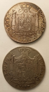 MILANO: LOTTO 5 LIRE D'ARGENTO 1808 5 LIRE D'ARGENTO 1809 contorno in rilievo
