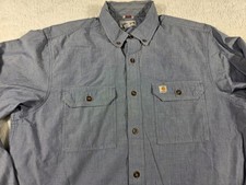 Carhartt Men's Large Light Blue Chambray Relaxed Fit Button Down L/S Shirt