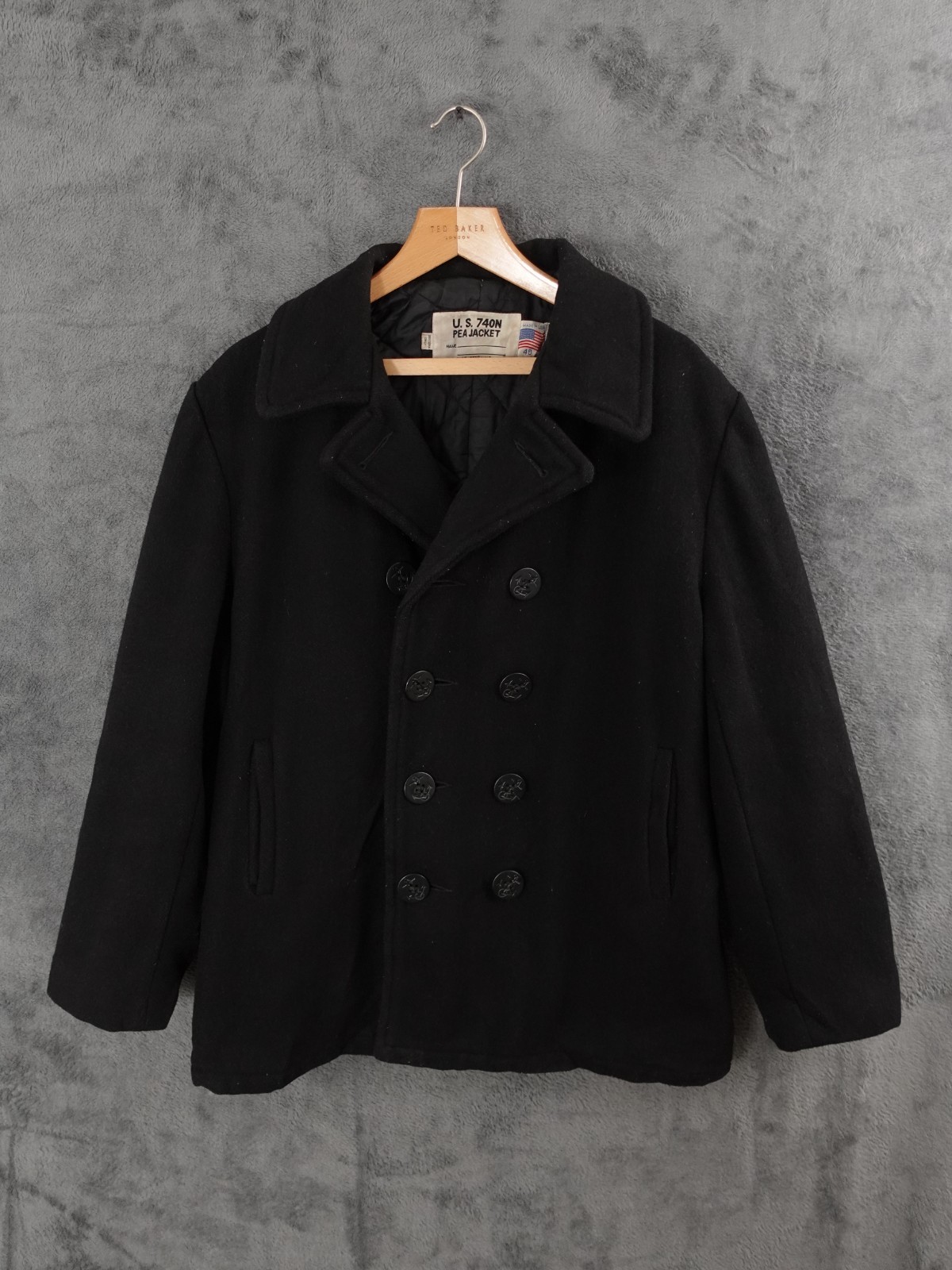 Vintage Schott Pea Coat Men 40 Black 740N Navy Double Breasted Wool Made In USA