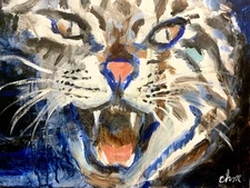 Original Art 12x16 Canvas ANGRY KITTY IMPRESSIONISM SIGNED CONTEMPORARY ART