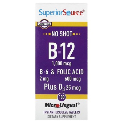 B-12, B-6 & Folic Acid, Plus D3, 100 MicroLingual Instant Dissolve Tablets