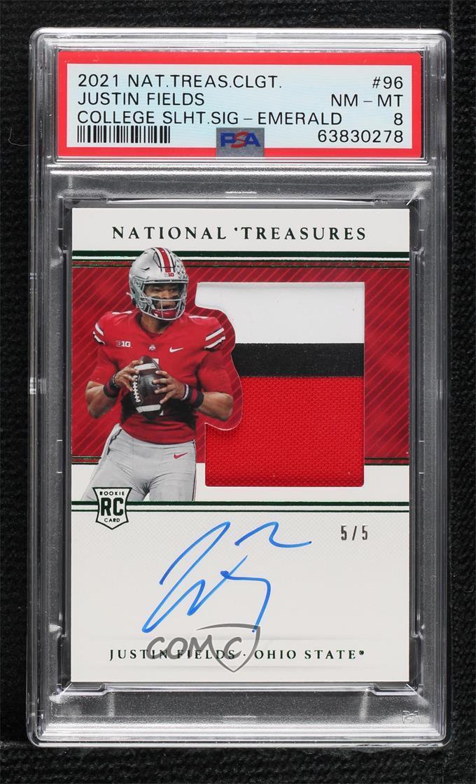 Justin Fields Panini National Treasures Collegiate #96 College Silhouettes Signatures-Emerald