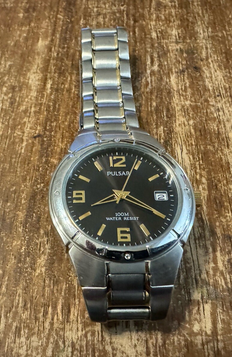 Pulsar Quartz Watch VX42-X051 Men 100m Silver Steel Blue Date