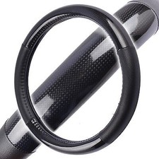 Premium Carbon Fiber Steering Wheel Cover Black Vinyl Synth Leather Small 14