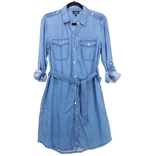 bebe denim shirt dress Bebe Denim Midi Dress - Blue