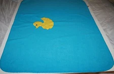 Duck Baby Blanket Aqua Blue Fleece Large Yellow Center Duckie Security Lovey