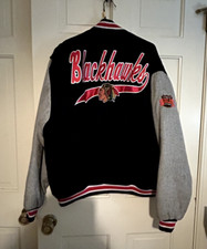VINTAGE LOGO ATHLETIC CHICAGO BLACKHAWKS WINTER JACKET, 30% WOOL BLEND, MENS XL