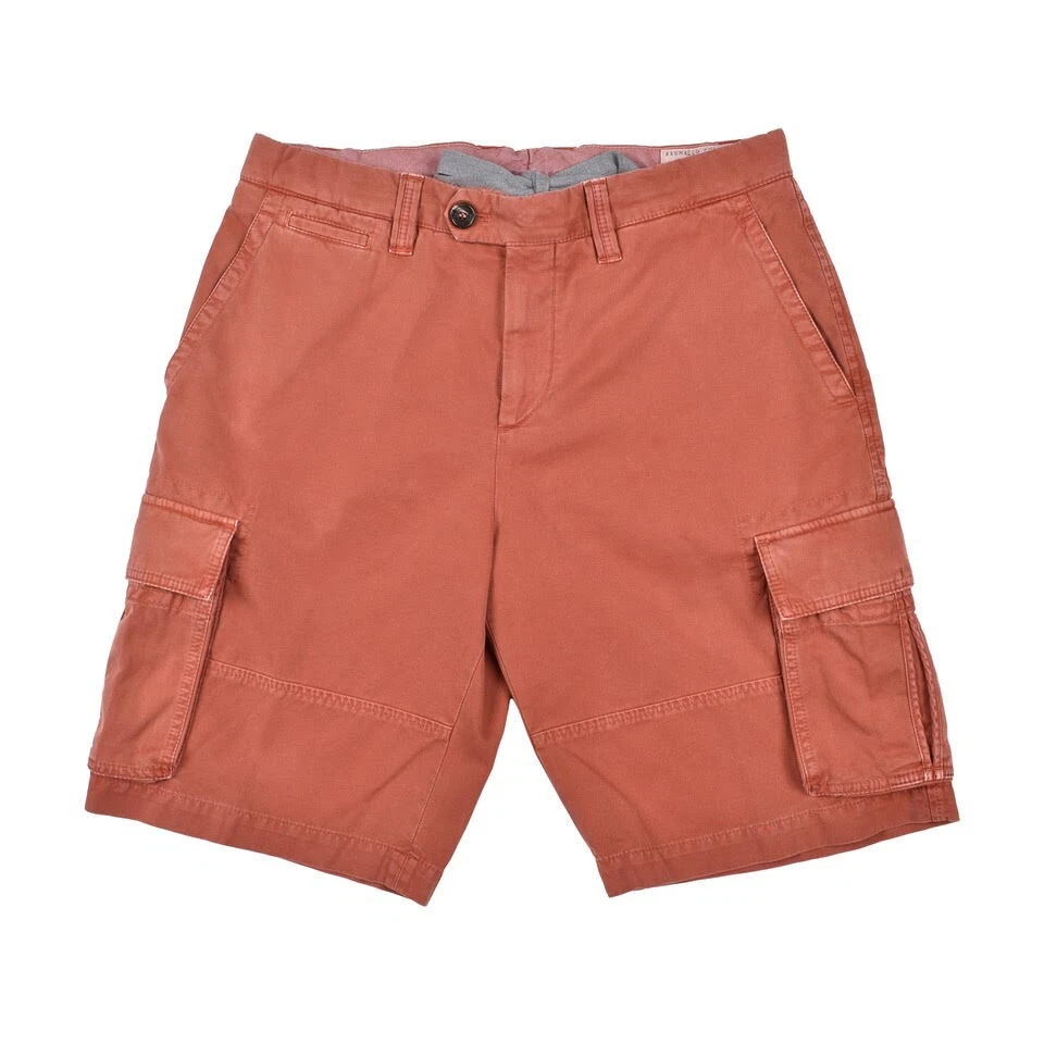 Brunello Cucinelli Men's Cargo Shorts Size 34 / 50 Burnt Orange Cotton - $1,095