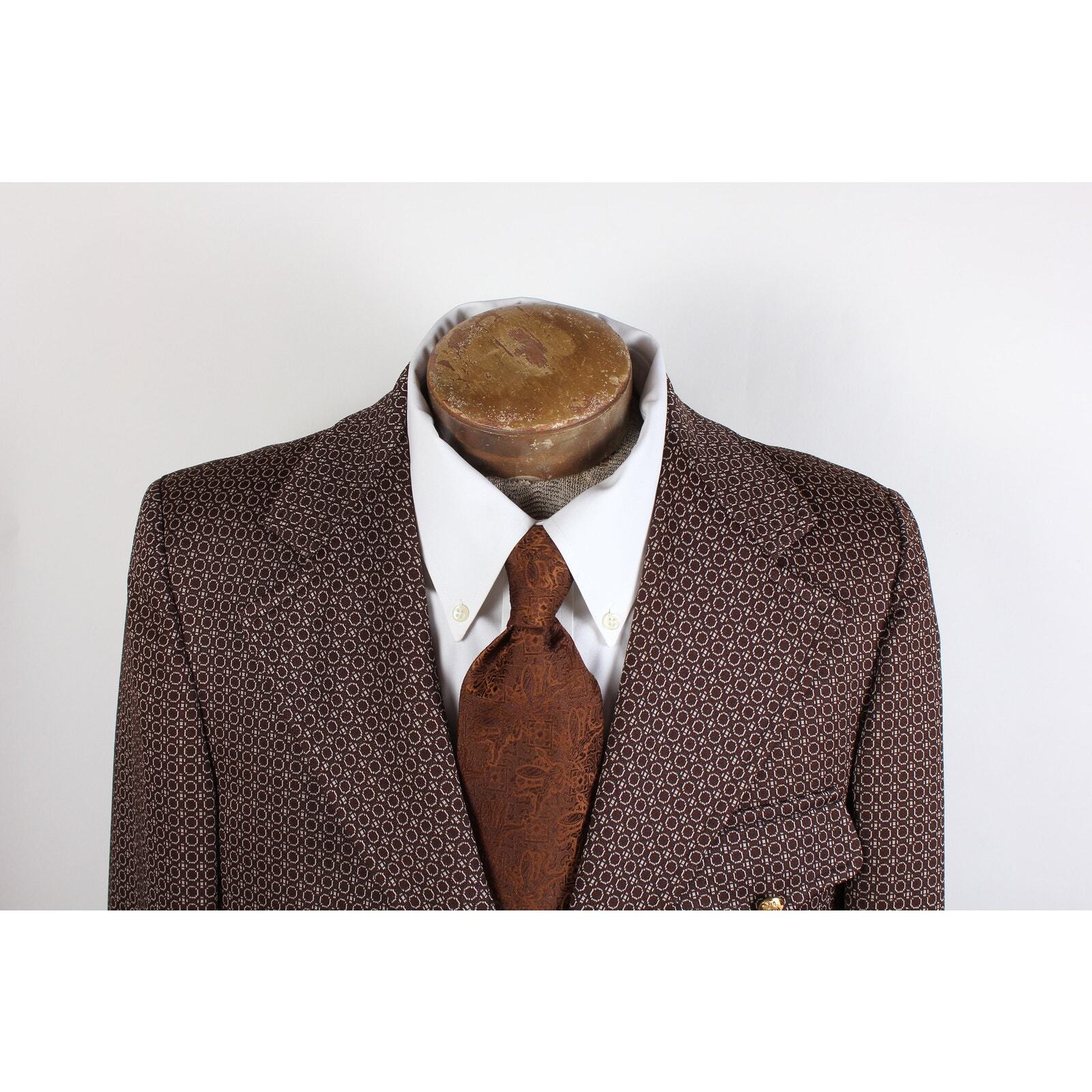 1970's Chainlink Pattern Brown Polyester Blazer M… - image 3