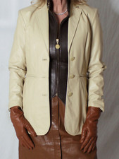 Womens Leather Blazer Jacket 4 Brown Taupe Khaki Camel Soft Lambskin Vintage 90s