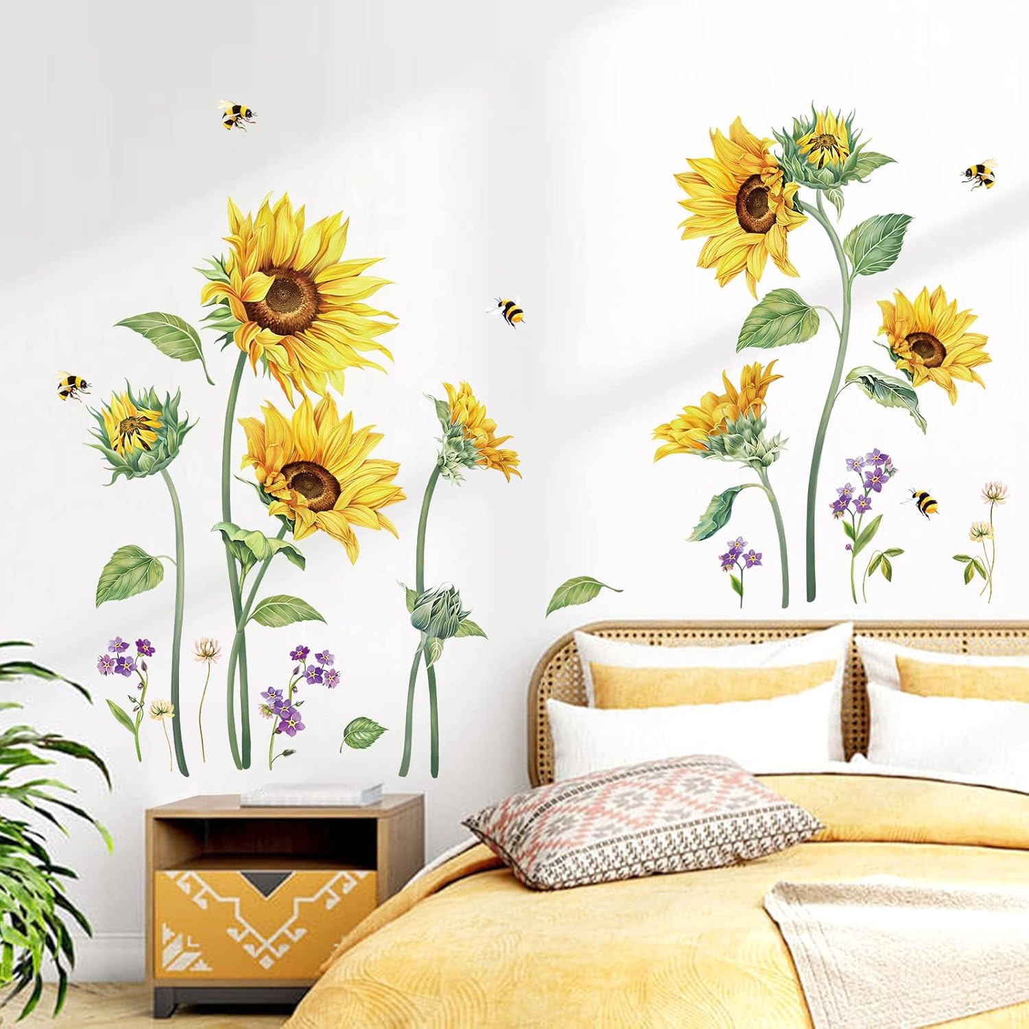 Large Sunflower Wall Decals Flower Grass Wall Stickers Bedroom Living Room Kitch